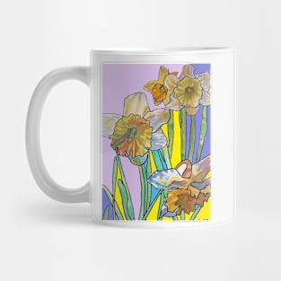 Abstract Yellow Daffodil Watercolor Pattern on Purple Mug